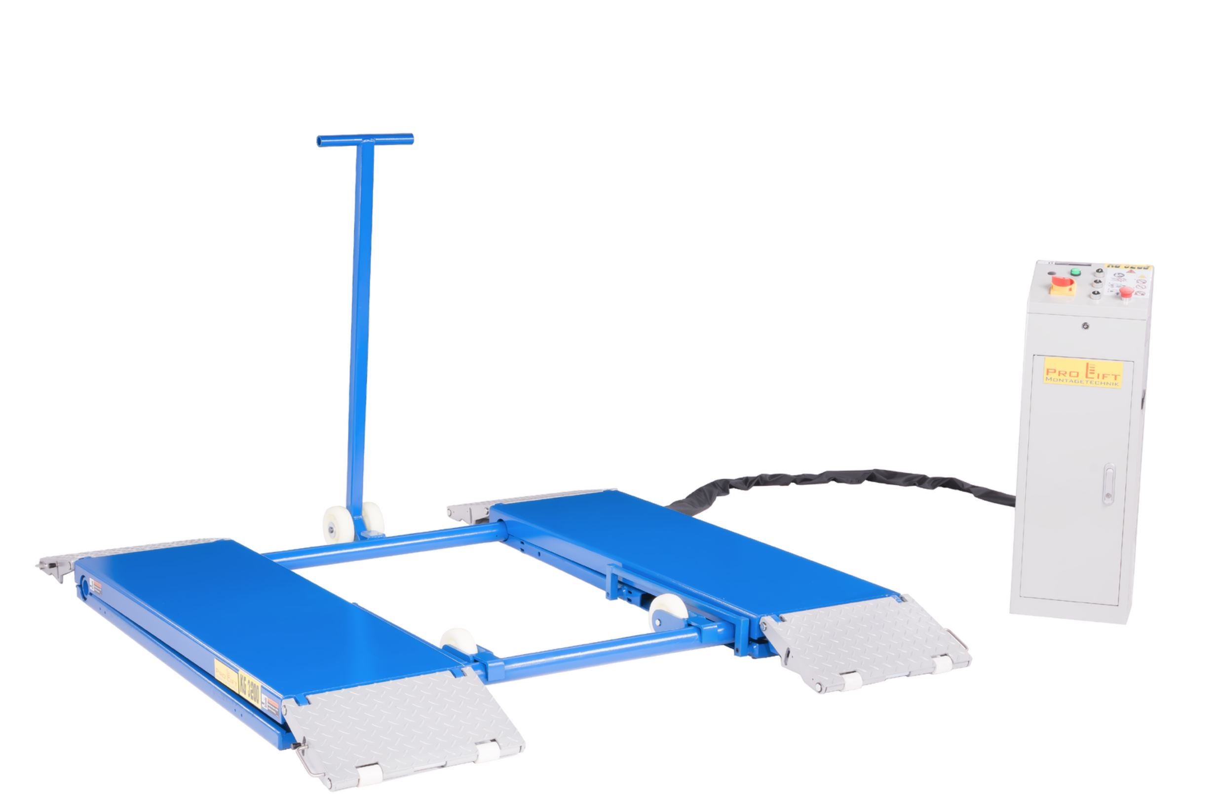 Mobile 3,2T Scherenhebebühne 230V mit Rangierkit & automatischer elektrischer Entriegelung