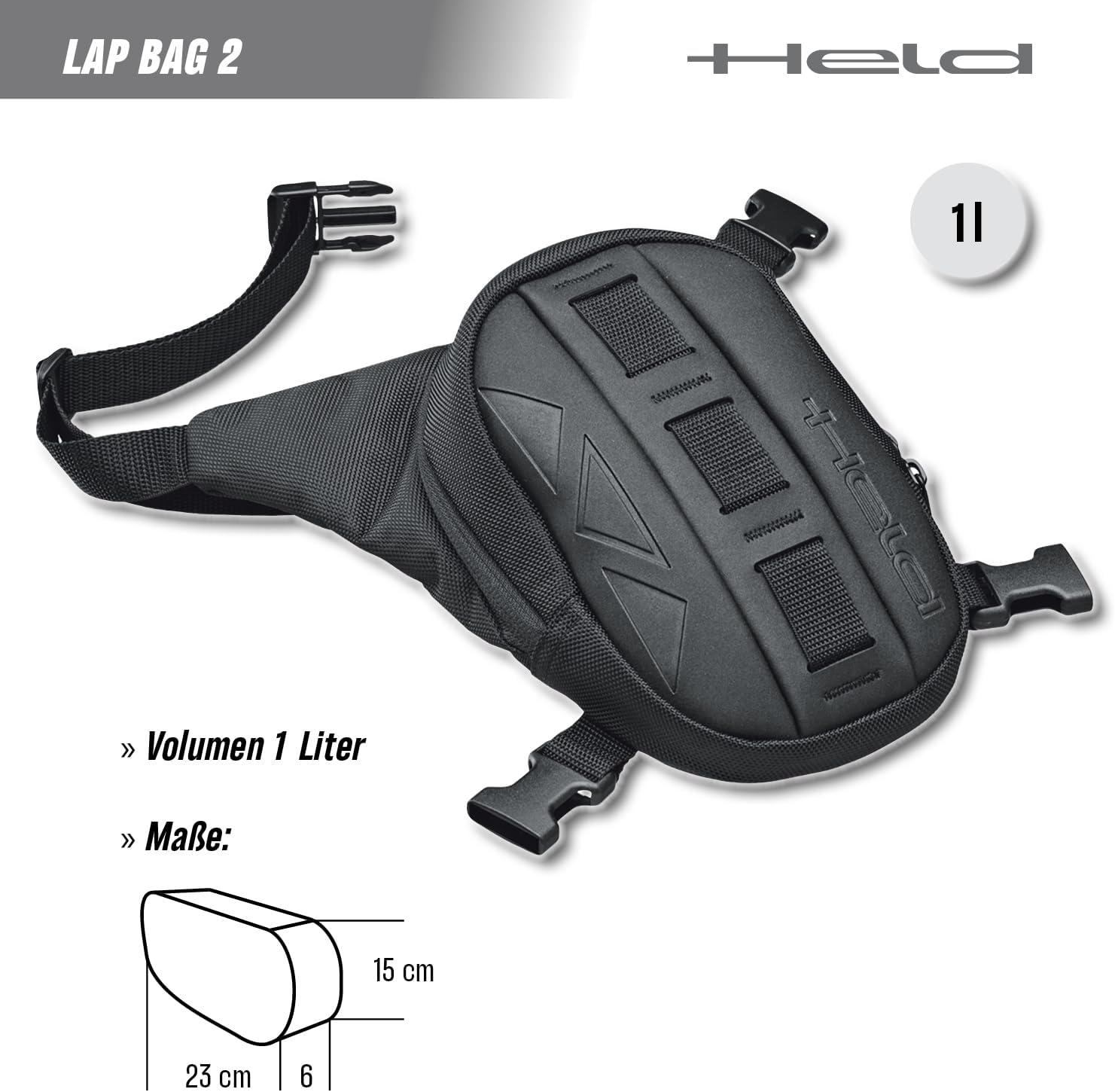 Held Lap Bag 2 Beintasche – 100 % wasserdichte Motorrad-Oberschenkeltasche für Damen & Herren mit Organizerfächern, Bauch- und Beingurt, 1 L Volumen