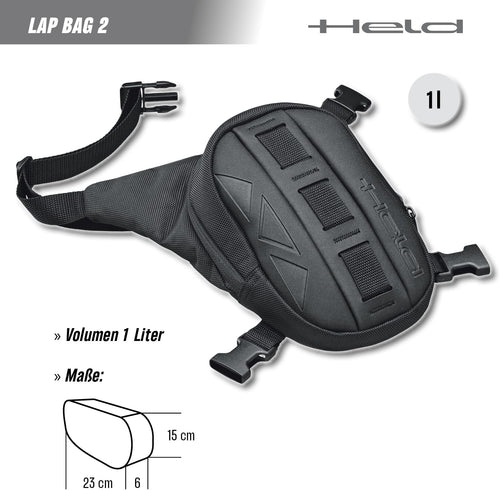 Held Lap Bag 2 Beintasche – 100 % wasserdichte Motorrad-Oberschenkeltasche für Damen & Herren mit Organizerfächern, Bauch- und Beingurt, 1 L Volumen